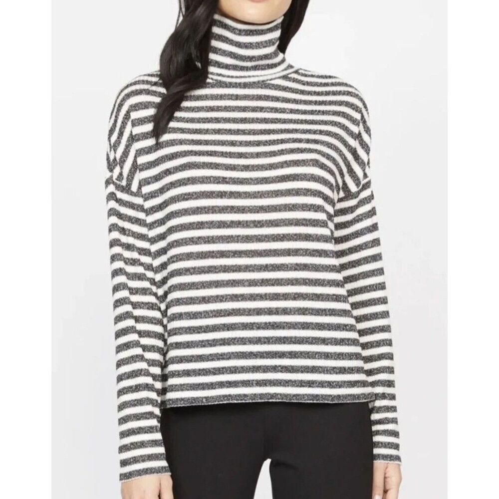 Sanctuary Nikolai Metallic Turtleneck Knit Top Blouse Stripe XS NWT